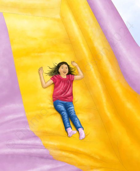 Girl playing on slide.