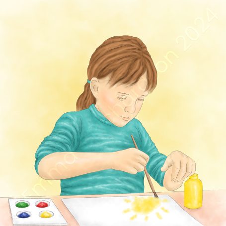 Girl painting at a desk